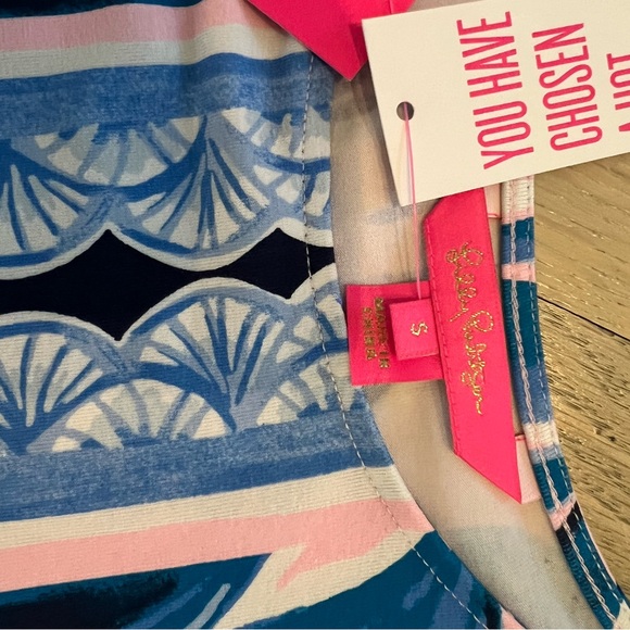 NWT Lilly Pulitzer Shift Dress Blue Palm Print with Bell Sleeves - Picture 7 of 11